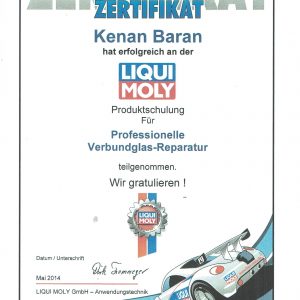 Zertifikat Liqui- Moly Scheibenaustausch